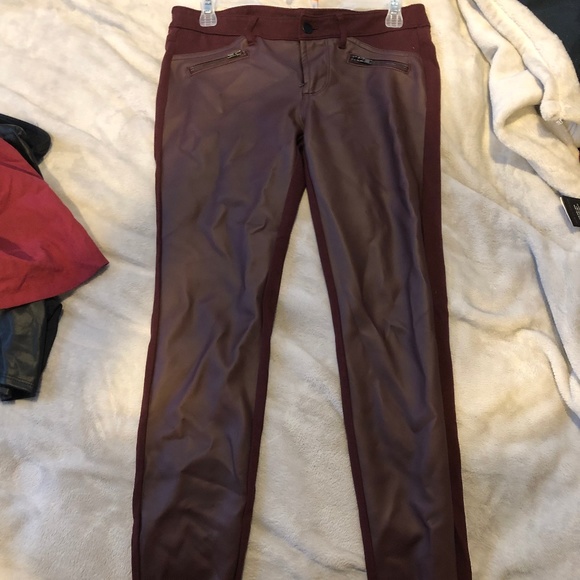 Maroon Faux Leather Front Jeggings - Picture 2 of 3